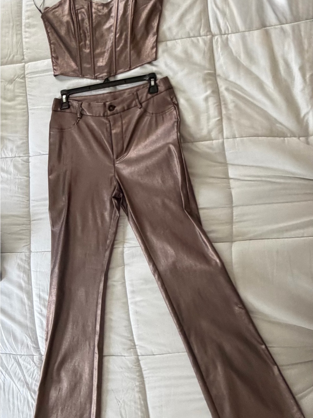 Akaiv Shimmering Brown Strapless Corset Top & Pant Set NWT